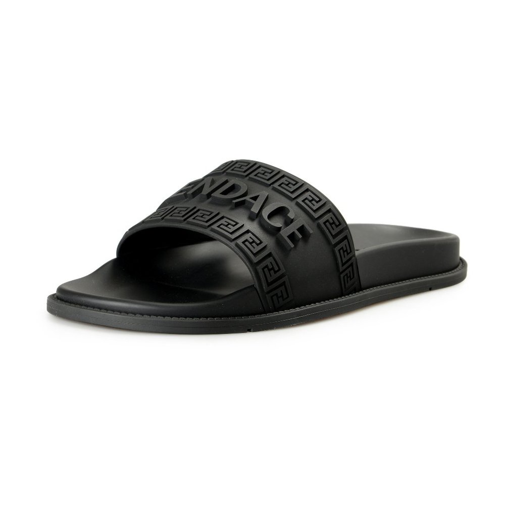 Fendace Men's Black Rubber Logo Embossed Pool Slide Flip Flops Shoes